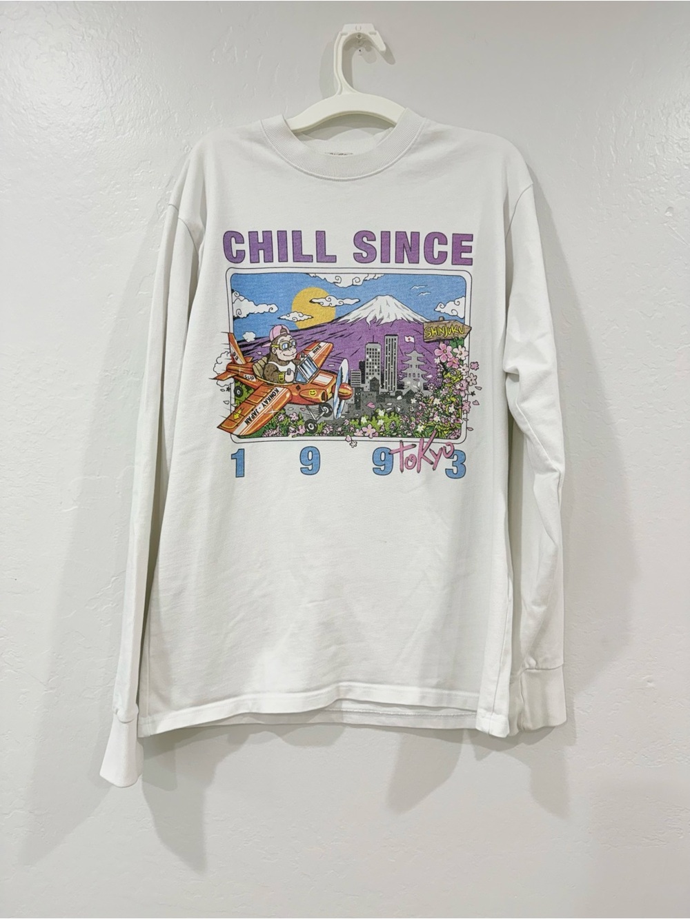 Brandy Melville White 'Chill Since' Tokyo Graphic Long-Sleeve Tee